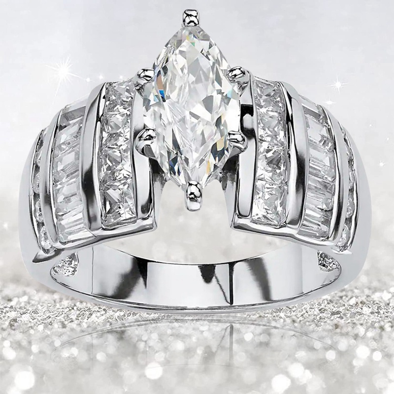 Luxury Marquise Cubic Zirconia Cincin Kawin Untuk Wanita Kualitas Tinggi Silver Color Band Desain Modern Fashion Rings Jewelry