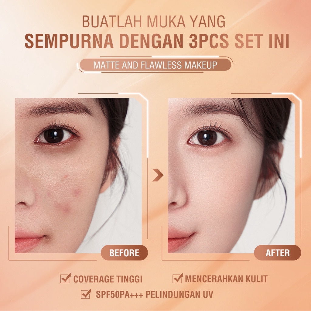 RAFEYLA - FOCALLURE 3pcs Face Beauty Set Include Foundation Sunscreen Sun Cream Primer Oil Control Travel Size Flawless Facial Makeup Kit Waterproof