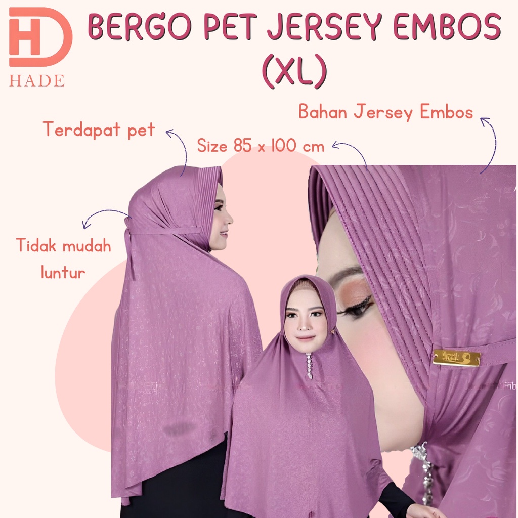 Hijab Bergo Pet Jersey Embos Motif ( XL ) / Bergo Instan Pad Embos Jersey