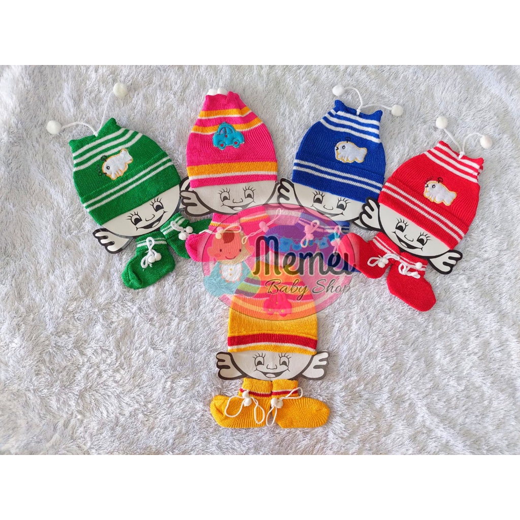 1 LUSIN (12 set) Topi bayi plus kaos kaki rajut 3 in 1 TERMURAH