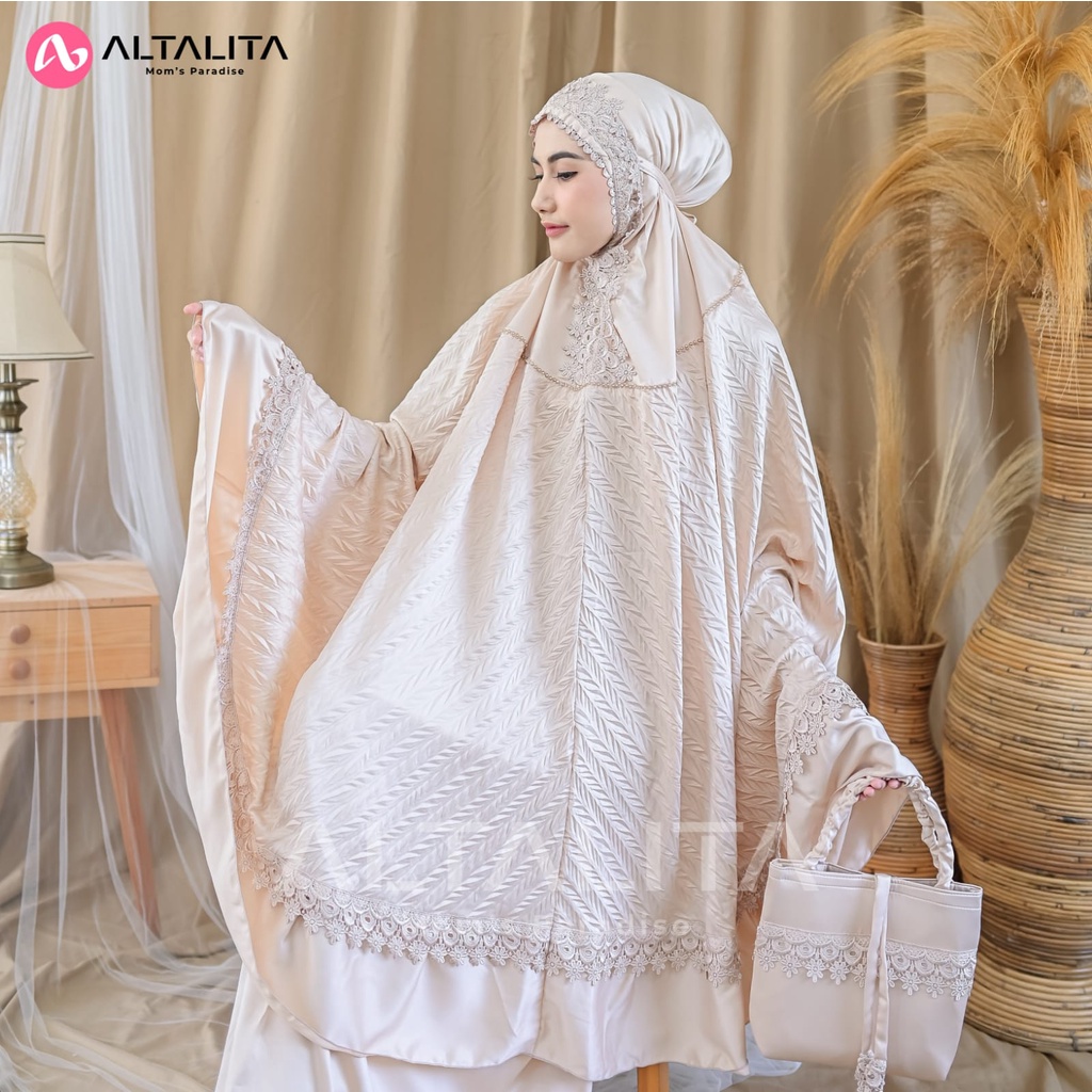 Altalita - Mukena Dewasa Renda Mewah Taleetha Satin Silky Premium Jumbo Adem Polos Terbaru