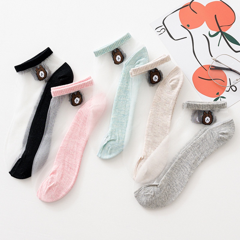 ⭐️𝐈𝐇𝐒 𝟖𝟗𝟔 𝐋𝐚𝐦𝐩𝐮𝐧𝐠⭐️Kaos Kaki Transparan Wanita Kaos Kaki Fashion Pendek Beruang Japanese Bear Ankle Socks