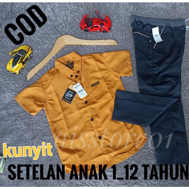 setelan anak kemeja dan celana chinos.usia 1-12 tahun ada 15 WARNA