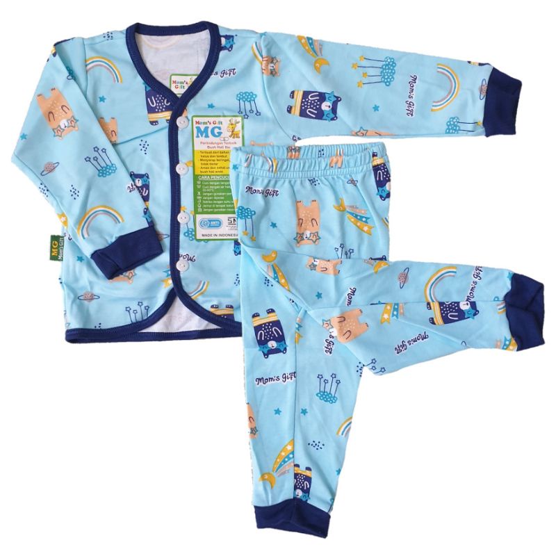 Setelan Bayi Mom Gift Tangan Panjang + Celana Panjang S, M, L, XL, SNI Kancing | Baju Piyama Tidur Bayi MG