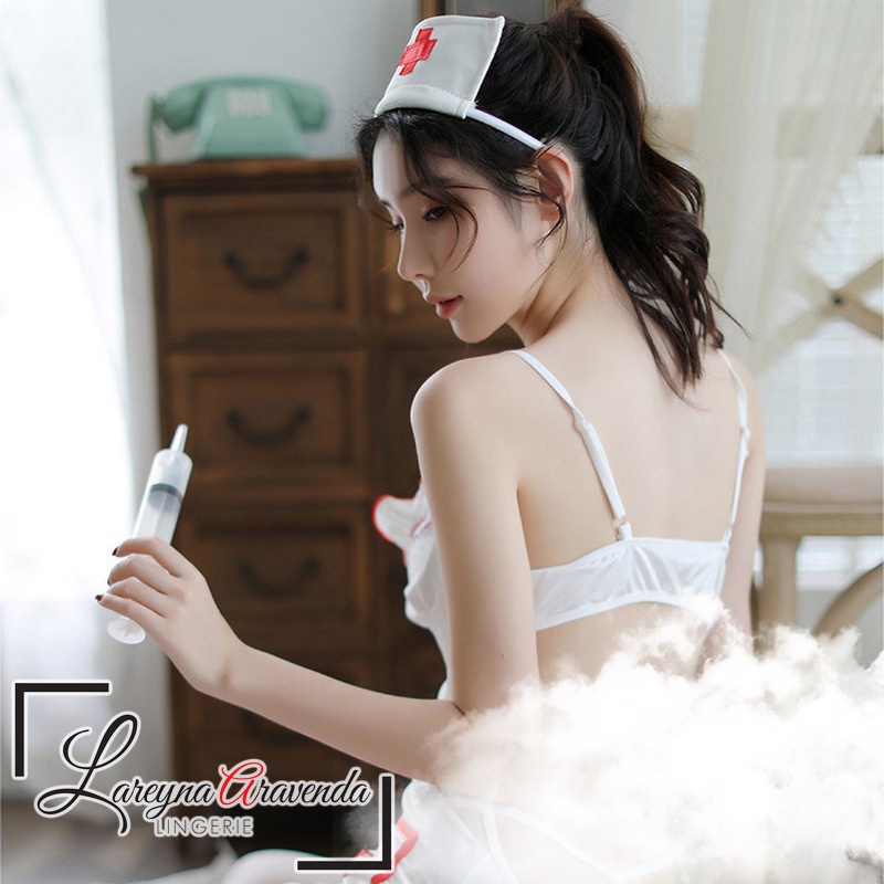 Lareyna Aravenda Set Lingerie + Bando + G String Seksi Fit S/M/L/XL Model Costume VIP Nurse LG474