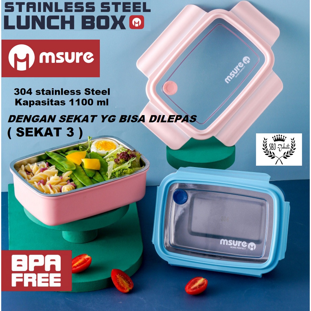 Kotak makan Msure Lunch Box Tempat makan 304 Stainless Steel BPA FREE Kapasitas 1100ml