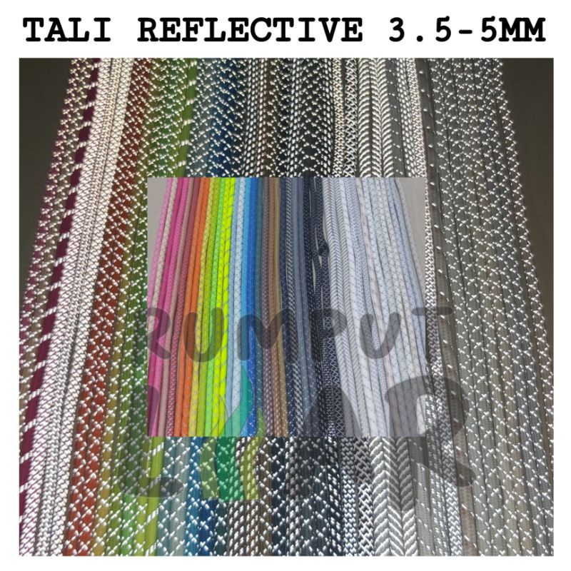 Tali Paracord Reflektif Prusik 3,5mm 4,5mm Gelang Kalung Sepatu Outdoor Gunung Guy Line Reflective 3.5mm 4mm 4.5mm 5mm Bag Charm Strap Bag