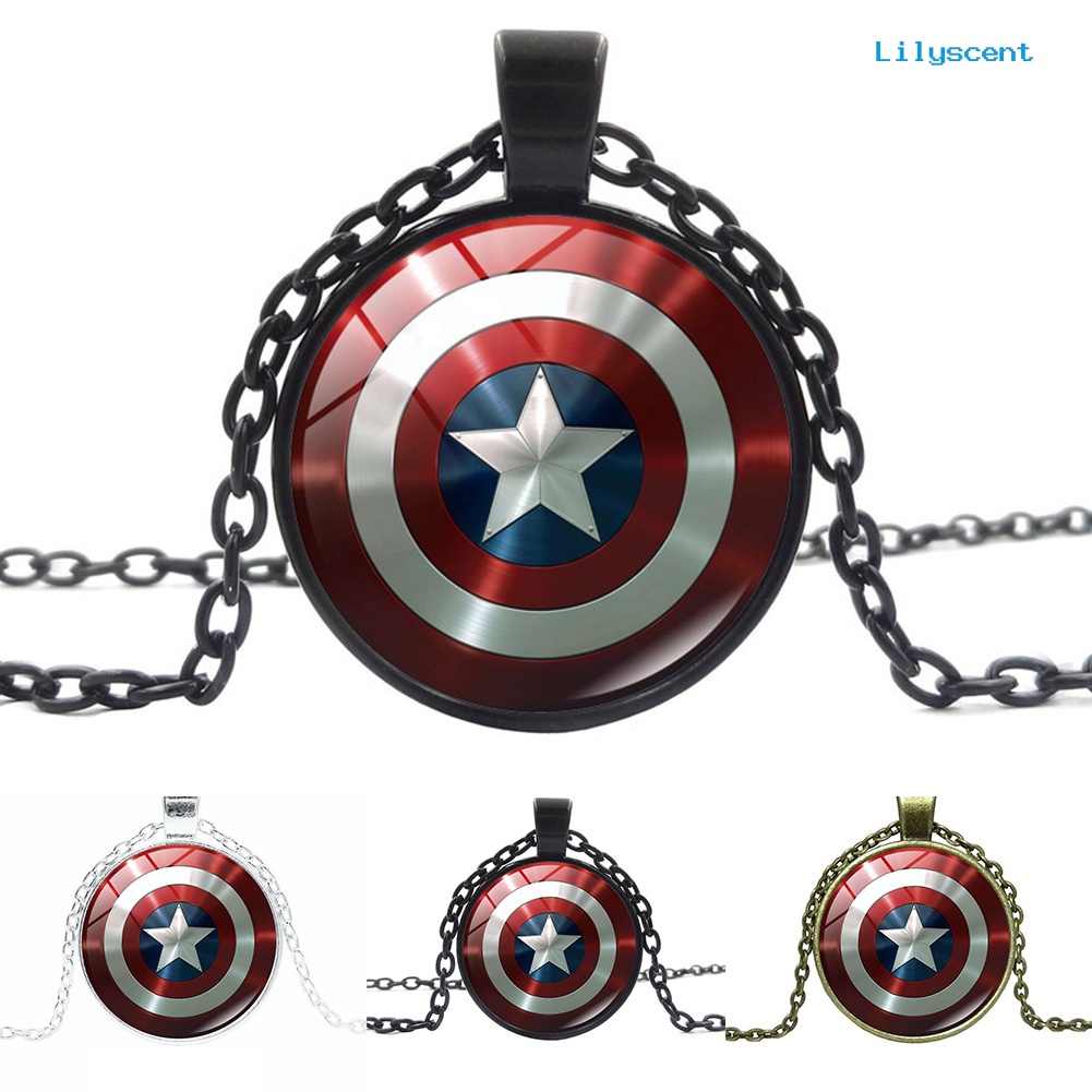 Ls Avenger Captain America Shield Cabochon Kalung Rantai Liontin Kaca