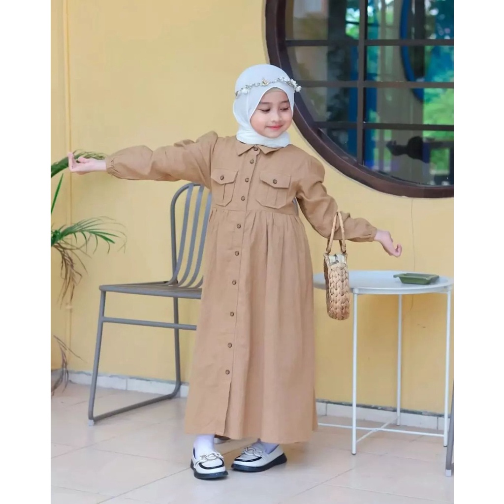 Bajurancak Baju Gamis Muslim Anak Perempuan //TERBARU // CIKITA DRESS KIDS // Dress Anak Perempuan // Bahan Crinkle // Full Kancing Depan Aktif // Usia 6 7 8 Tahun // LD 80 PB 88