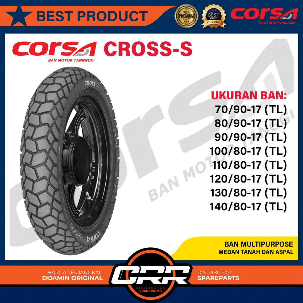 Ban Luar Semi Trail Dual Purpose Ban On/Offroad CORSA CROSS S Tubeless Ring Velg 17 Ukuran 70/90-17 