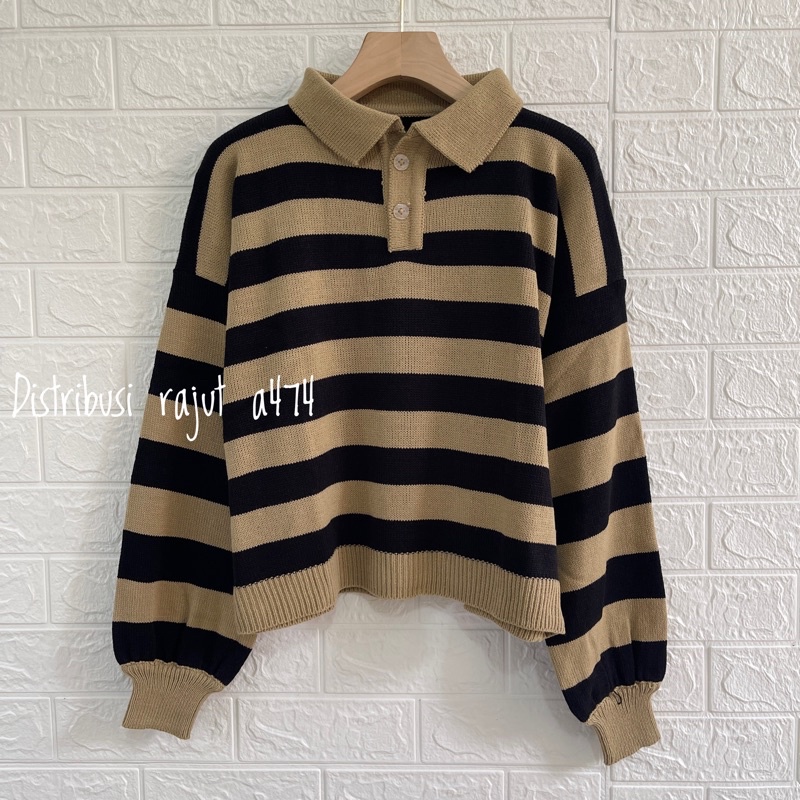 POLO SWEATER STARLA BLASTER BLOUSE STRIPPE LENGAN PANJANG-Kream hitam starla