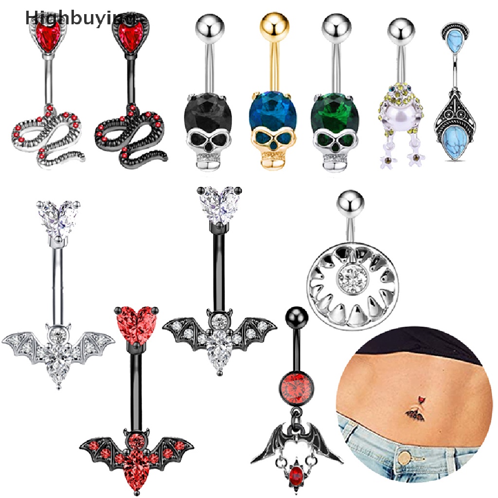 Hbid 1Pcs Kristal Bat Belly Button Perhiasan Stainless Steel Cincin Perut Tubuh Ular Pusar Perhiasan Glory