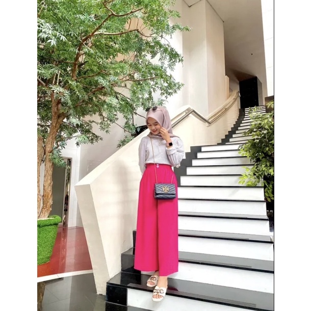 Celana Kulot Crinkle Haighwaist Kancing dan Tali serut / Celana bumil