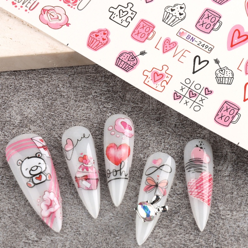 Siy Hearts Nail Art Stiker Decals Lips Nail Design DIY Dekorasi Kuku Akrilik