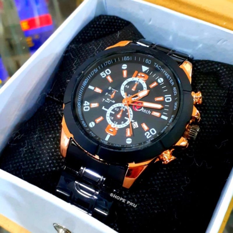 Jam Tangan Pria Kasual Analog Quart Strap Rantai Stainles Steel Fitur Tanggal Aktif Water Resistantce _Free Box  Jam Tangan Pria V Tech Original Tahan Air Reasy Stok COD_ Jam Tangan Kasual Pria Anti Air  Free Batrai Cadangan Warna Hitam, Hitam Rosggold