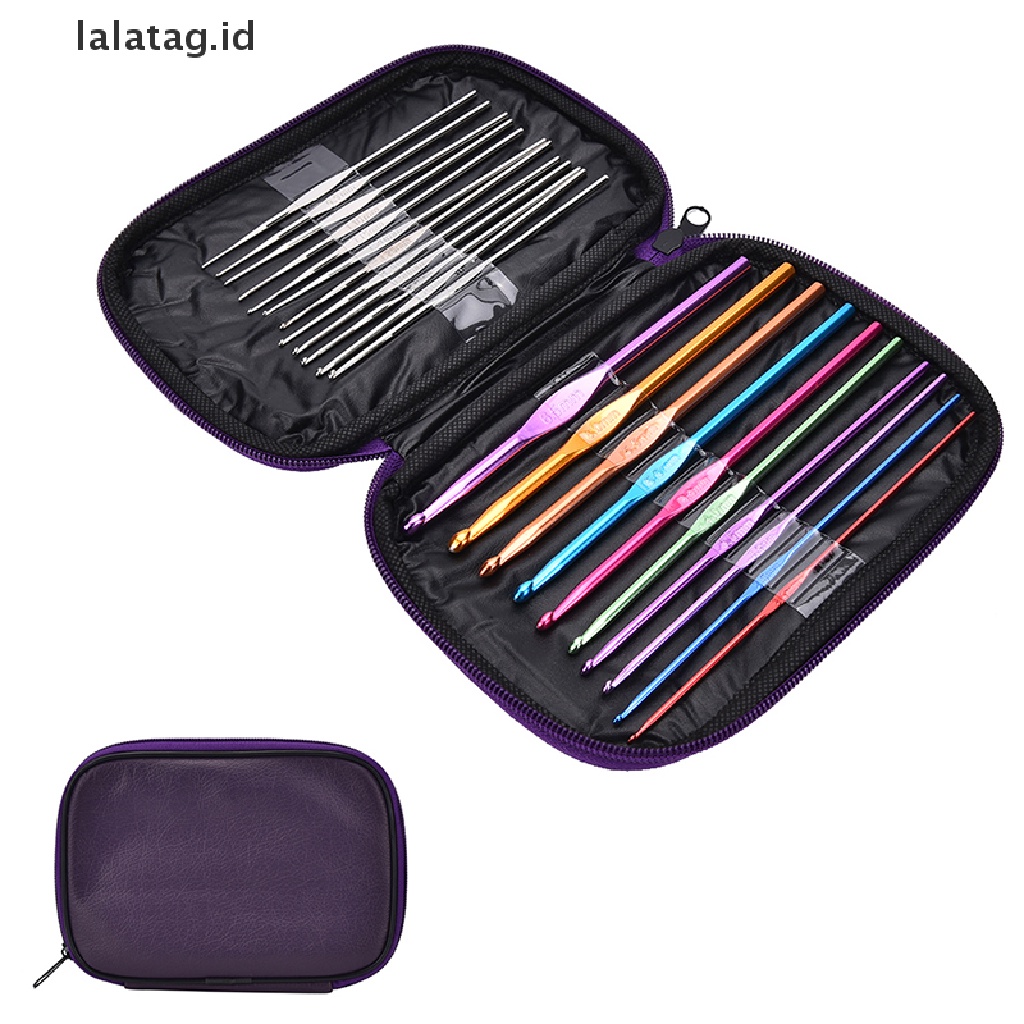 [lalatag] 22pcs Multicolour Aluminium Crochet Hook Knitg Set Benang Kerajinan Tenun, [ID]