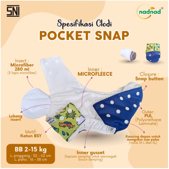 PAket Hemat 3 pcs Clodi Pocket Model  Snap  Nadnad By Sakina B(b 5-15Kg)