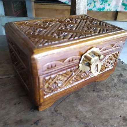 kotak perhiasan 15x10x10 cm kayu ukir - kotak mahar kotak penyimpanan gelang kalung emas pusaka temp