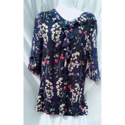 Preloved Mini dress sifon lengan terompet/Dress sifon bunga-bunga