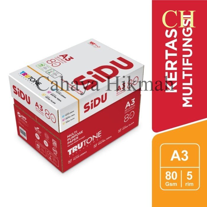 

SiDU Kertas Fotocopy 80 GSM A3 - 1 Boks = 5 Rim berkualitas