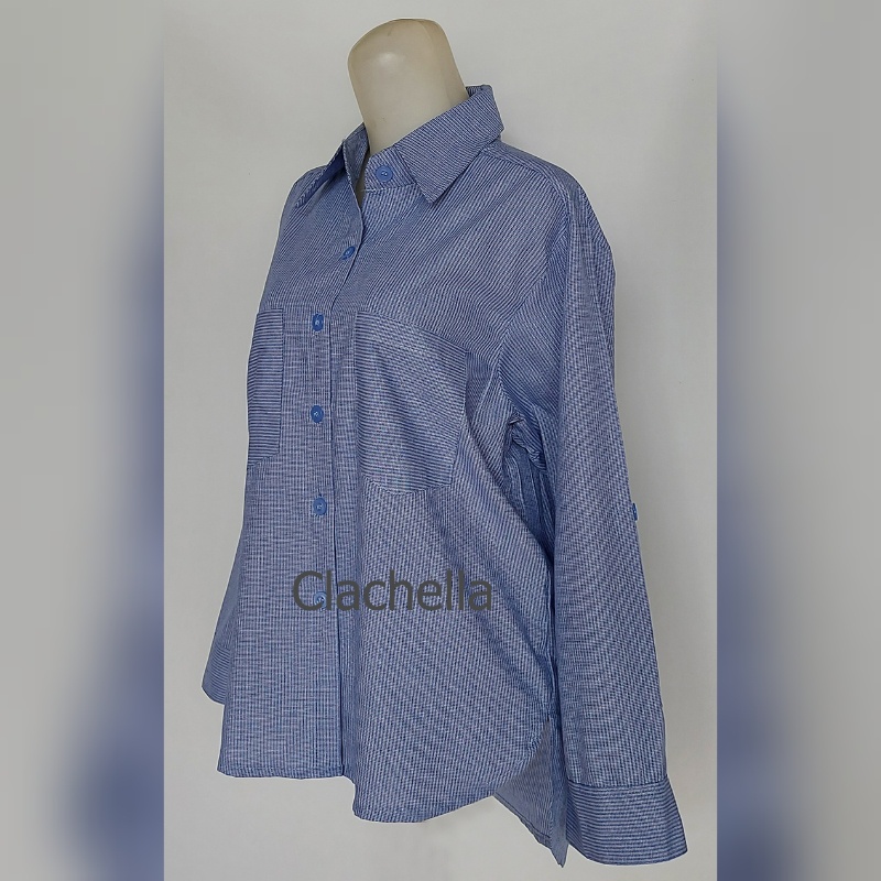 Clachella Baju Atasan Kemeja Salur Kecil  B418609C