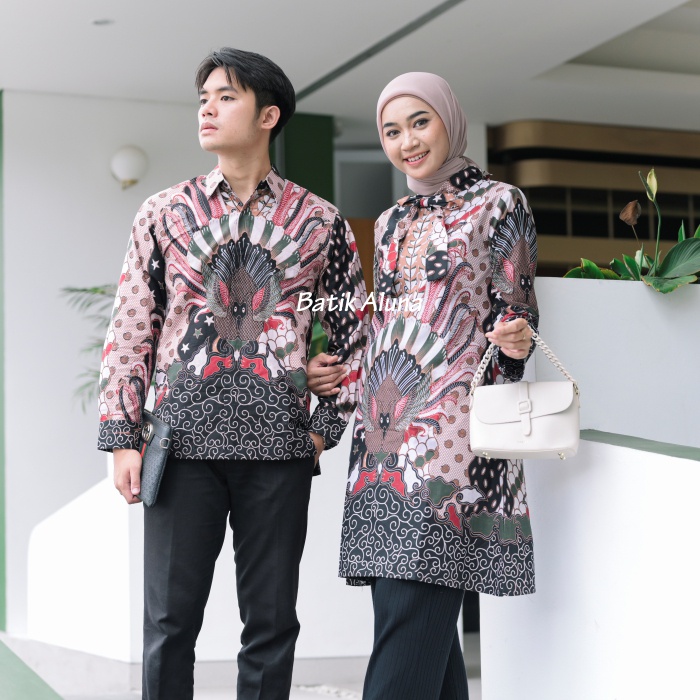 Baju Batik Couple Pasangan Modern Premium Kekinian Original Lapis Furing - Lapis Trikot Terbaru Batik Kerja Kantor Kondangan Size S M L XL XXL XXXL 005