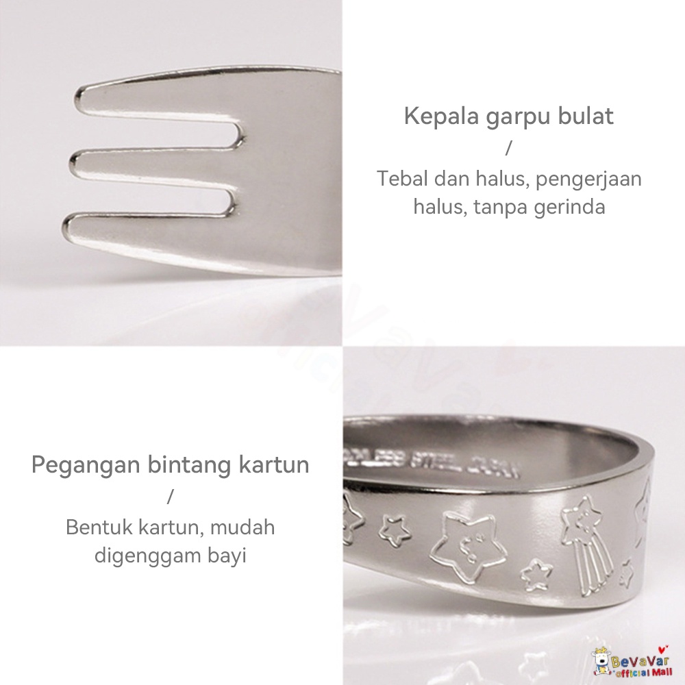 BEVAVAR Sendok Garpu Alat Makan Anak Bayi Training Spoon Fook Stainless Import