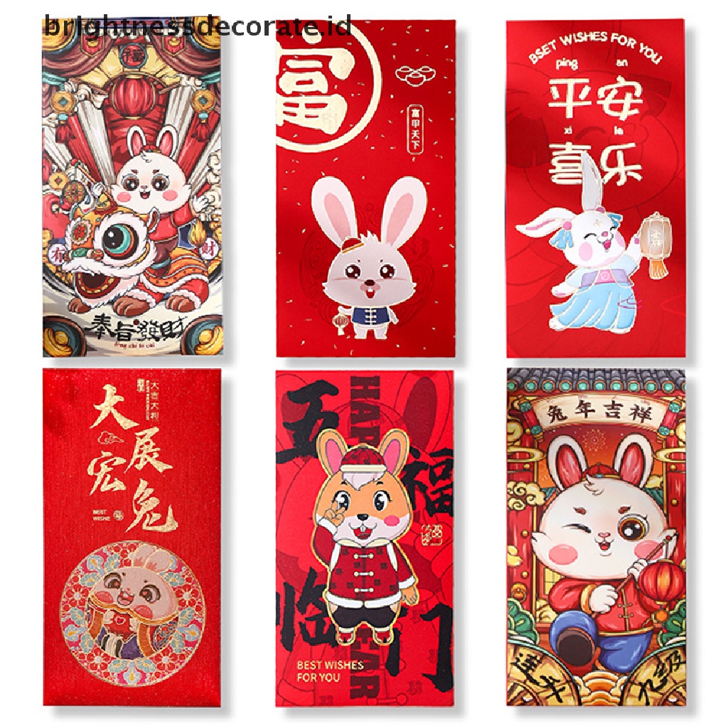 [Birth] 6pcs Amplop Merah Imlek Amplop Saku Merah Chinese Red Packet Hong Bao Amplop Uang Keberuntungan [ID]