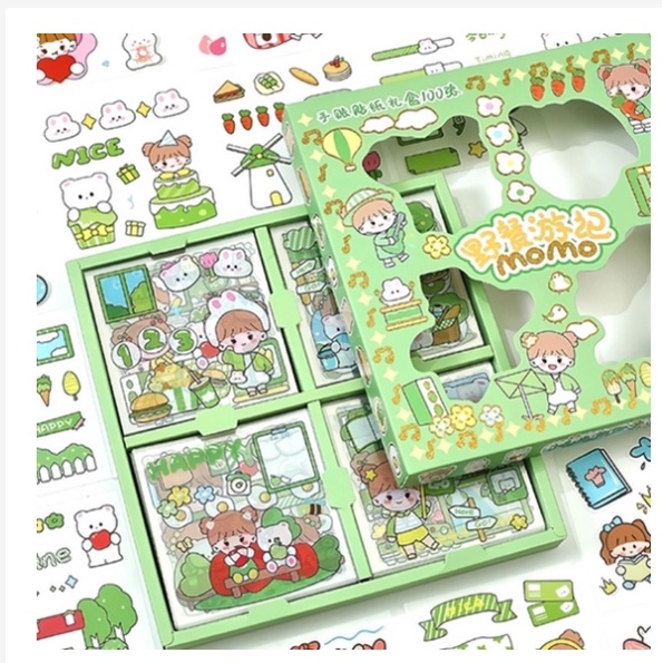STICKER MOMO WATERPROOF ISI 100 LEMBAR PER BOX-HIJAU BOX BESAR 100P