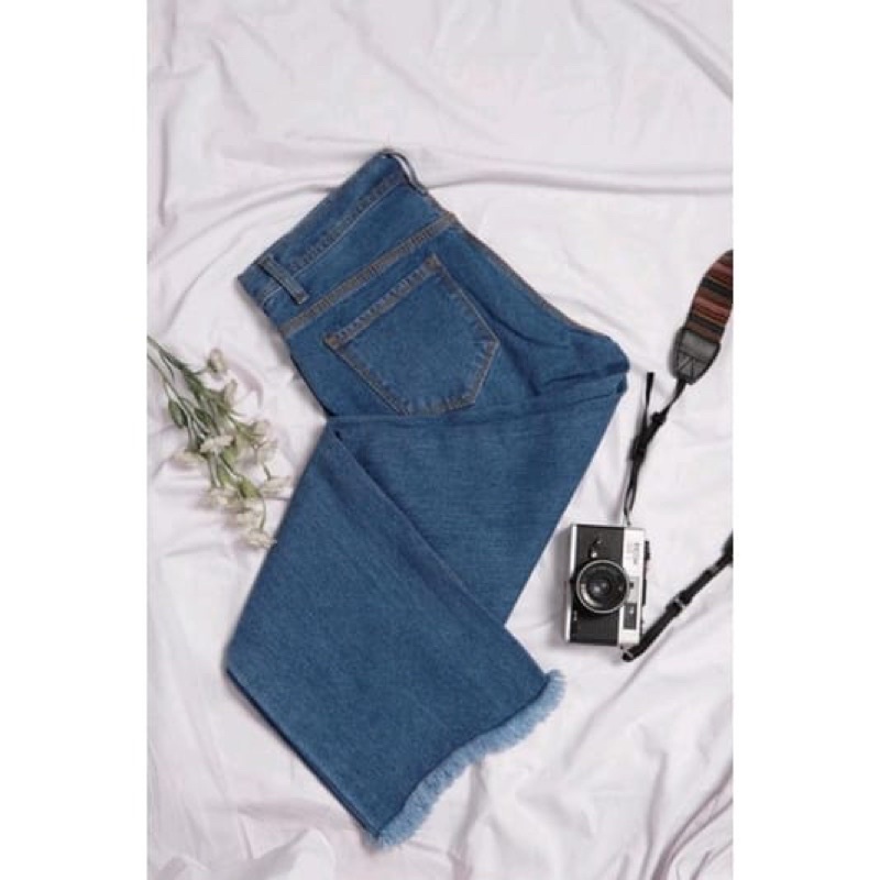 FLAMENTIS - CELANA HIGHWAIST JEANS WANITA KULOT POLOS RAWIS KEKINIAN