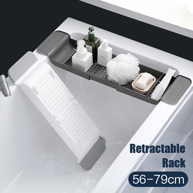 Tempat Saluran Wastafel Dapur Rak Penyimpanan Bathtub Multifungsi Perlengkapan Penyimpanan Rumah Nampan Mandi Rak Bak Buku Telepon Kacamata Handuk Sabun Shampoo Holder Retractable Bathtub Tray Shelf