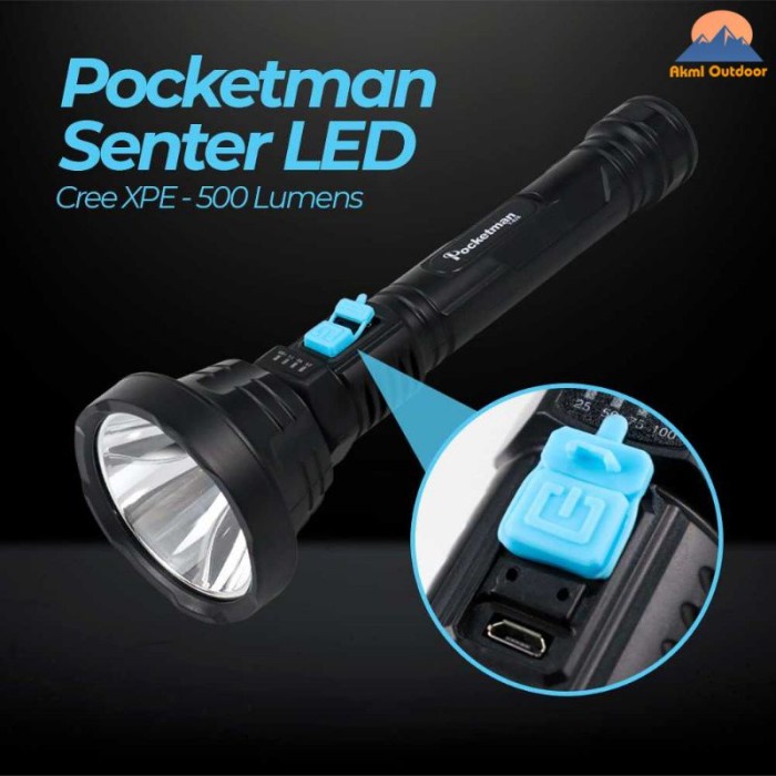 Senter LED Pocketman Waterproof USB Cree XPE 500 Lumens