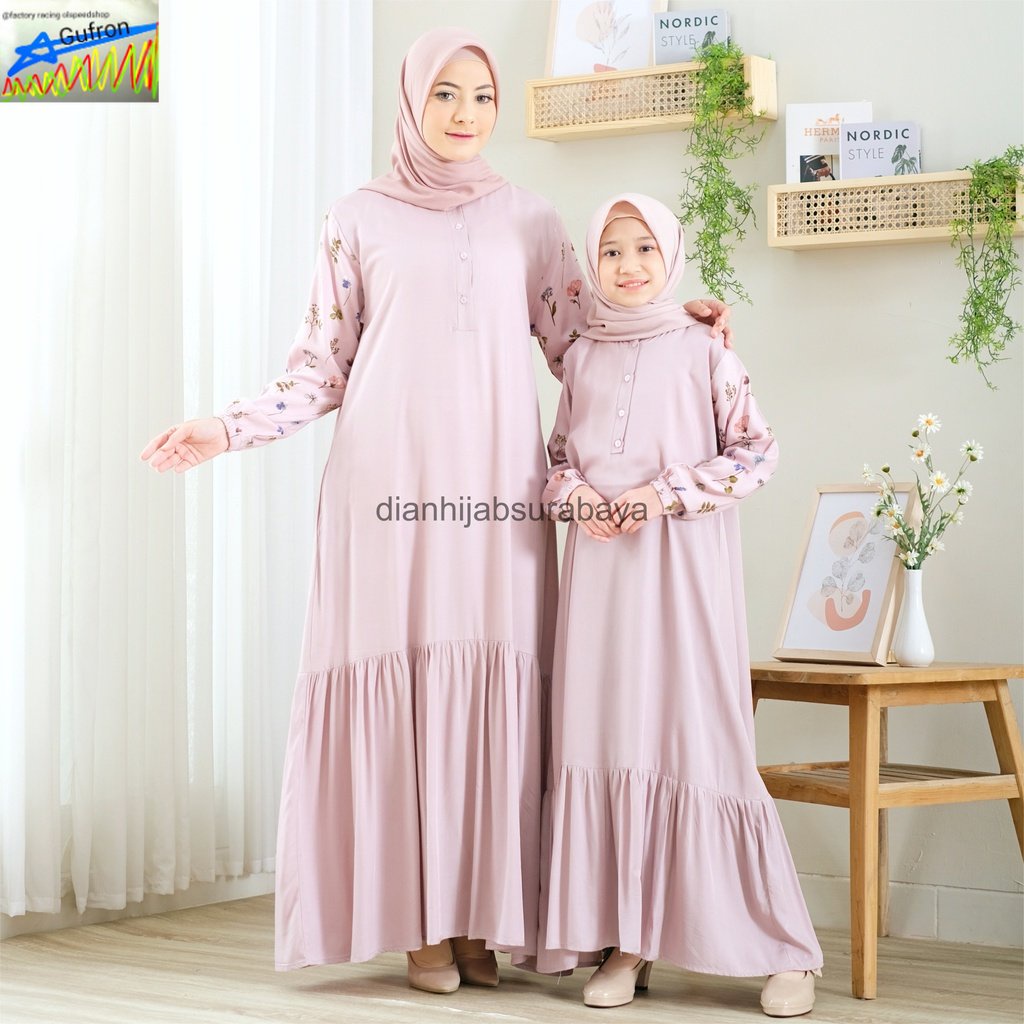 Gamis Home Dress Shabrina Floral Pink Couple Bahan Katun Rayon Premium Gamis Terbaru Homey Dress Dew