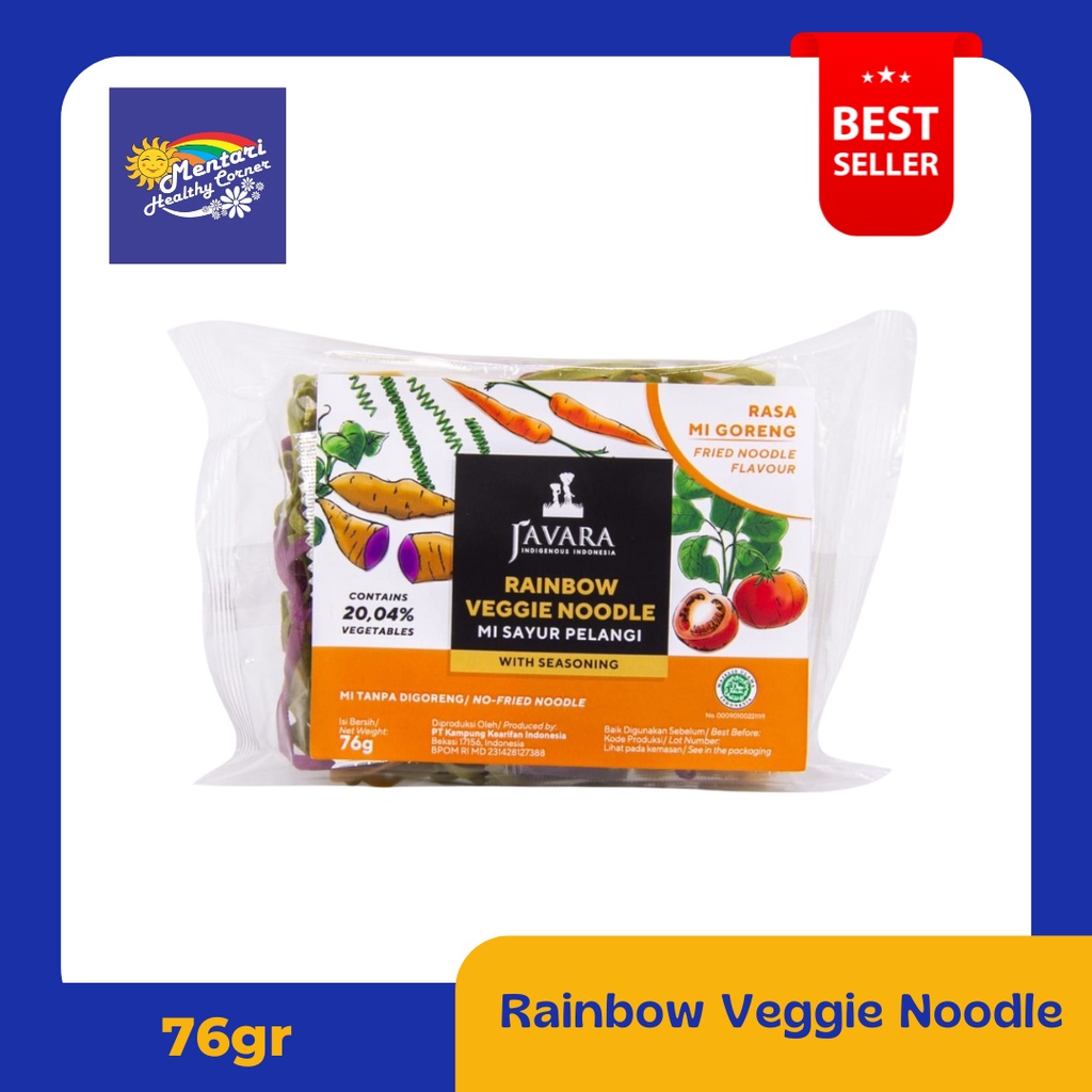 Javara Rainbow Veggie Noodle 76gr / Mie Sayur Pelangi 76gr, Mie Goreng