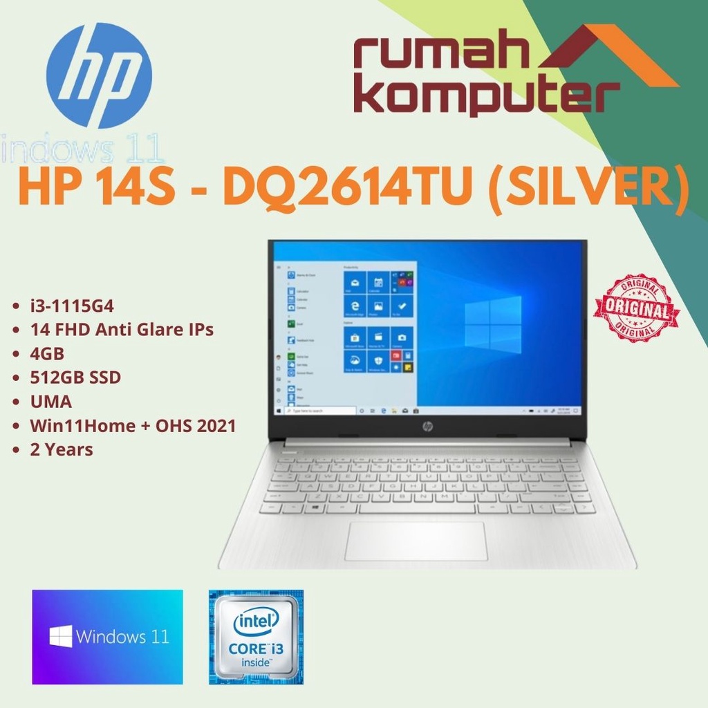 Jual Hp Laptop 14s Dq2614tu Core I3 1115g44gb512gbssd2yw11ohs 2ysilver Shopee Indonesia 9221