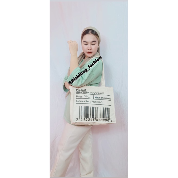 Rizkibag Barcode Totebag Kanvas Pakai Resleting