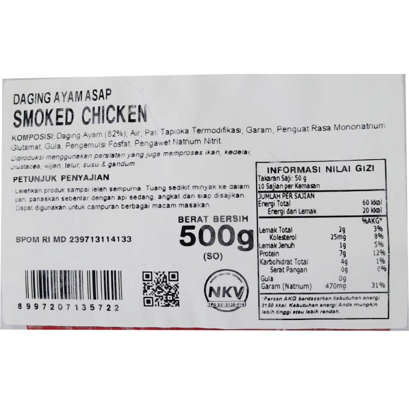 Bernardi Daging Ayam Asap 500 gr Smoked Chicken