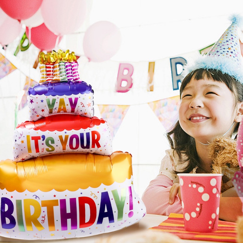 Kualitas Tinggi Besar Warna-Warni Kue Balon Tiga Lapisan Lilin Aluminium Film Balon Selamat Ulang Tahun Pesta Baby Shower Dekorasi Anak Mendukung