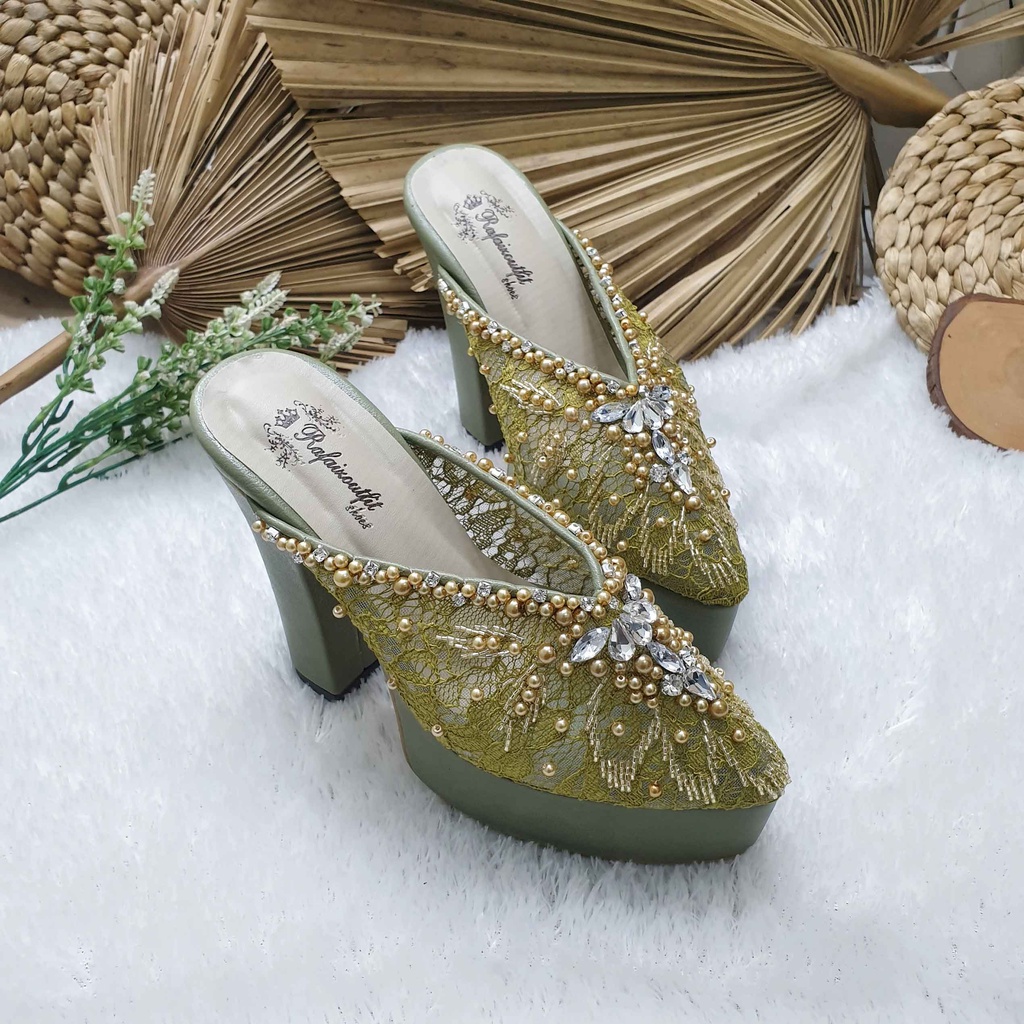 Sepatu wedding pesta cantik alena hiaju olive 12cm tahu