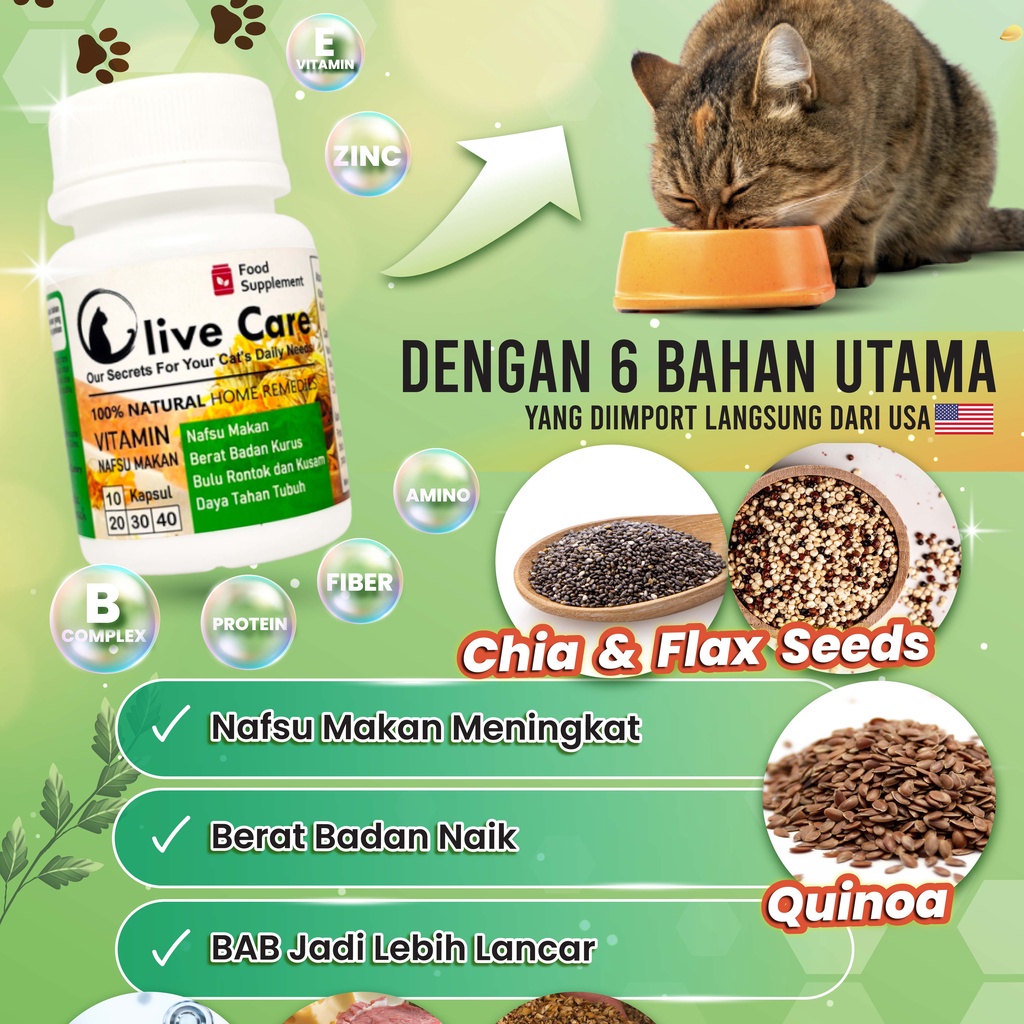 Olive Care Vitamin Kucing NAFSU MAKAN untuk Nafsu Makan, Gemukin Badan, Bulu Rontok, Daya Tahan Tubuh dan Konstipasi SweetyPetshop