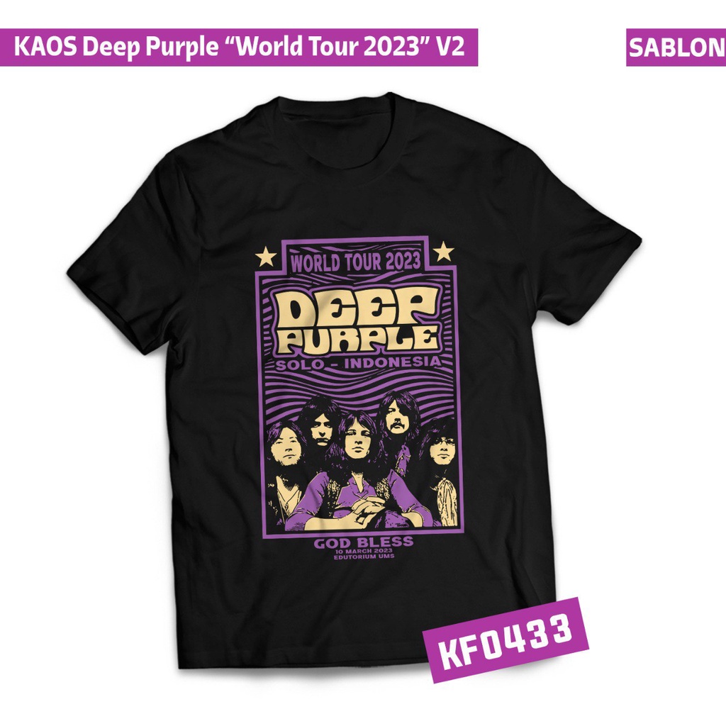 Kaos Terbaru Band Deep Purple Tour world Solo - Indonesia Hitam XS - 6XL