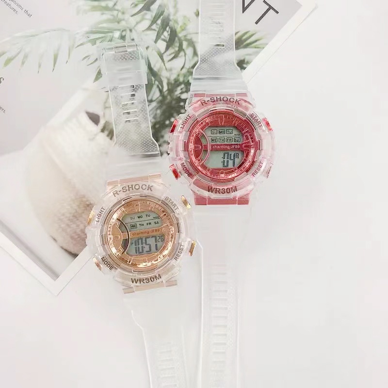 Jam Tangan Wanita LED Tali Rubber Transparan S-Sport Digital Fashion Import