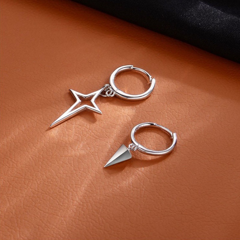 Anting Hip Hop Salib Bintang Asimetris Silver Unisex