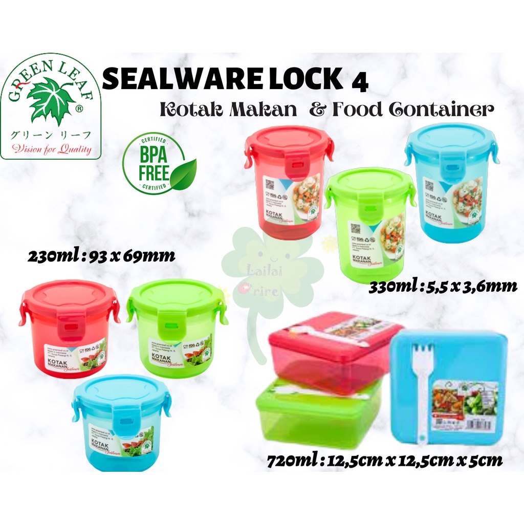 *NEW* Green Leaf Greenleaf Tempat Kotak Makan / Toples Container Sealware Lock 4 230 ml 230ml 330 ml 330ml 7171 / Green Leaf Greenleaf Lunch Box Florimel 720ml 720 ml 7323 Kotak Makanan