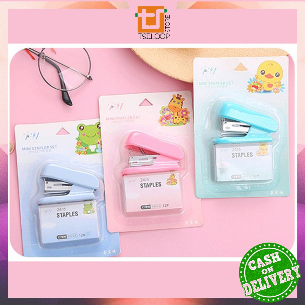 

OFM-A50 Staples Mini Set Karakter Animal Warna Pastel Portable / Stapler Kecil Set Isi Hekter 24/6 Stasionary Perlengkapan Kantor Import