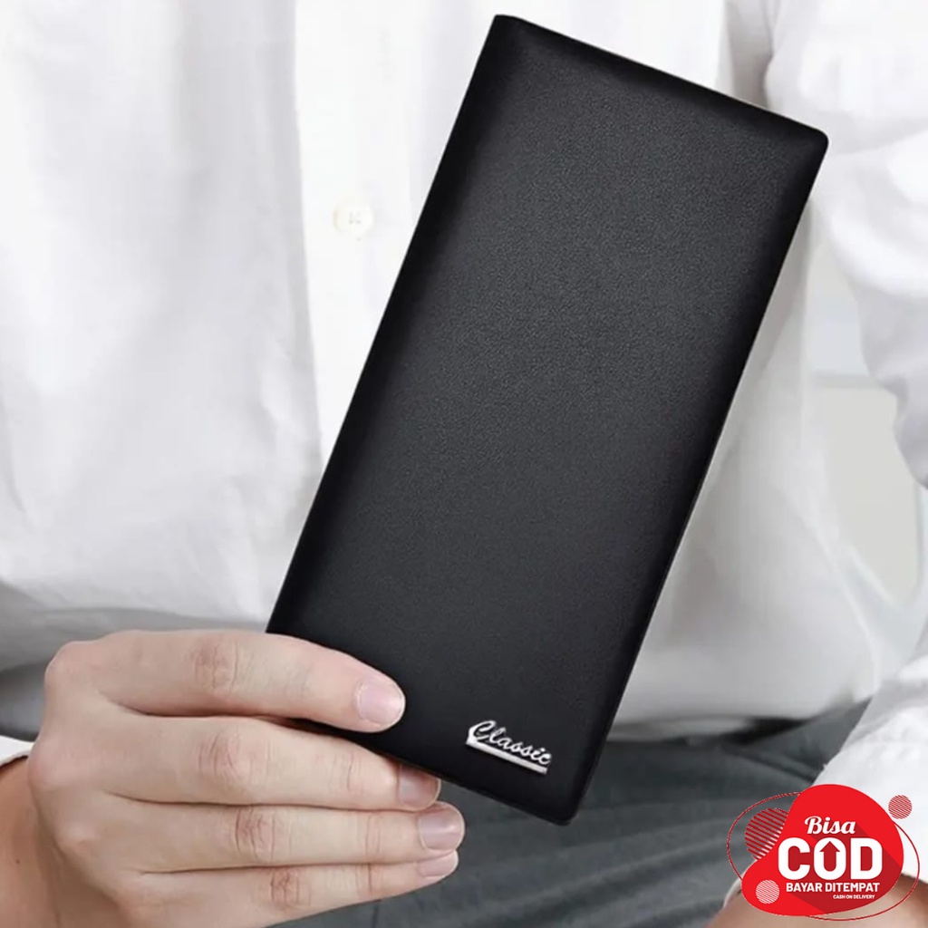DOMPET PRIA PANJANG CLASSIC BIFOLD KULIT SINTETIS FREE  BOX
