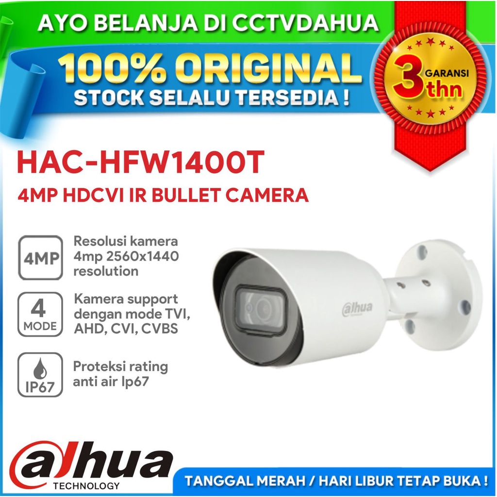 DAHUA HAC-HFW1400TP DAHUA 4MP HDCVI IR BULLET CAMERA BERGARANSI RESMI