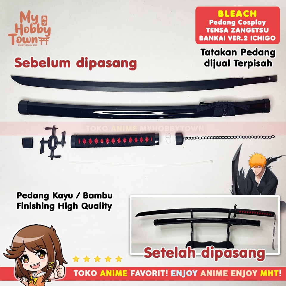 Replika Pedang Kayu Bleach Kurosaki Ichigo Tensa Zangetsu Bankai Ver 2