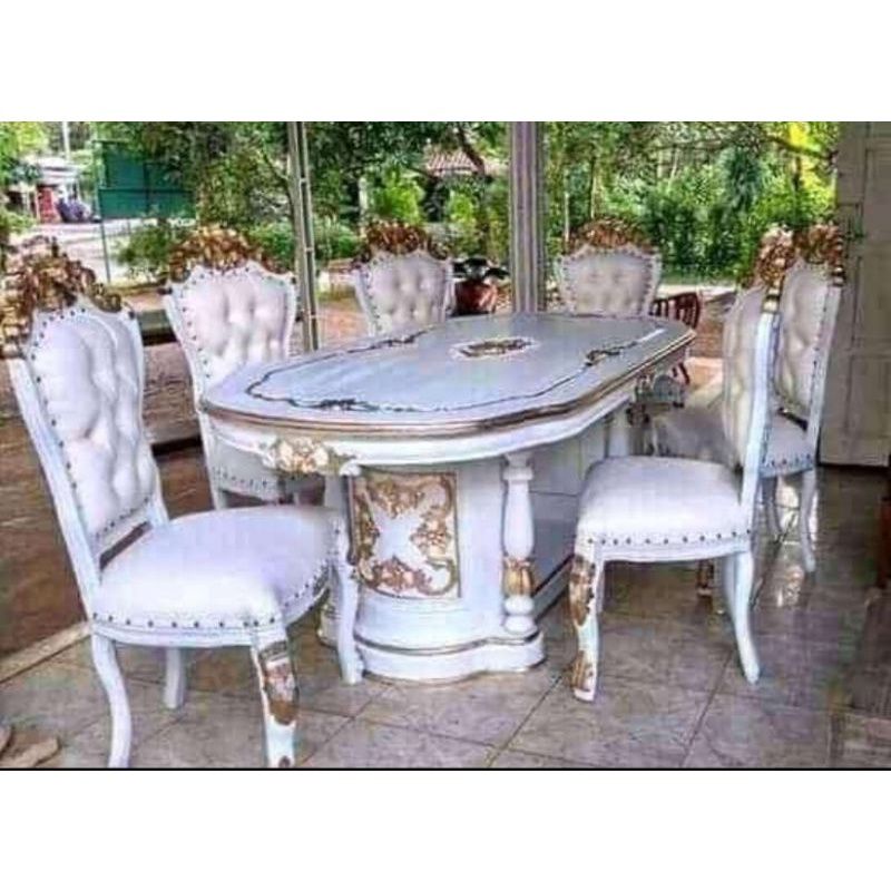 Meja makan ganesha mewah/set meja makan gendong jati kursi 6 cat duco/meja makan jati mewah