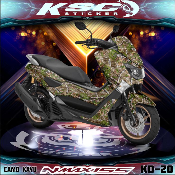 Decal Sticker Stiker Yamaha Nmax 155 Old 2019 kebawah Fullbody + Visor Camo Kayu Loreng Army (K-20) 